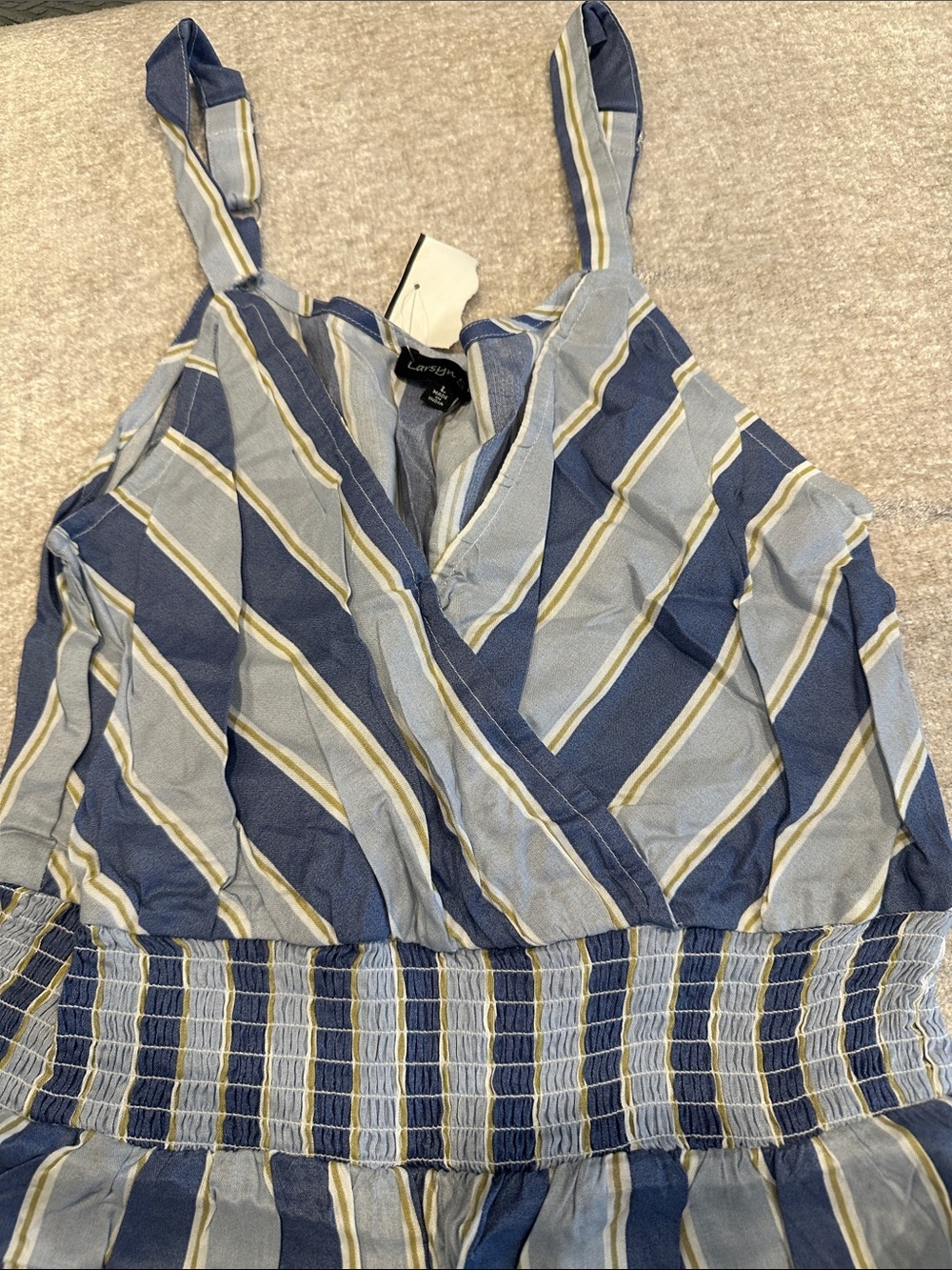 Striped Smocked-Waist Jumpsuit - Blue/White - Picture 6 of 7